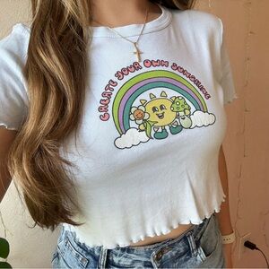 Light Blue Cropped T-Shirt with Sun Graphic